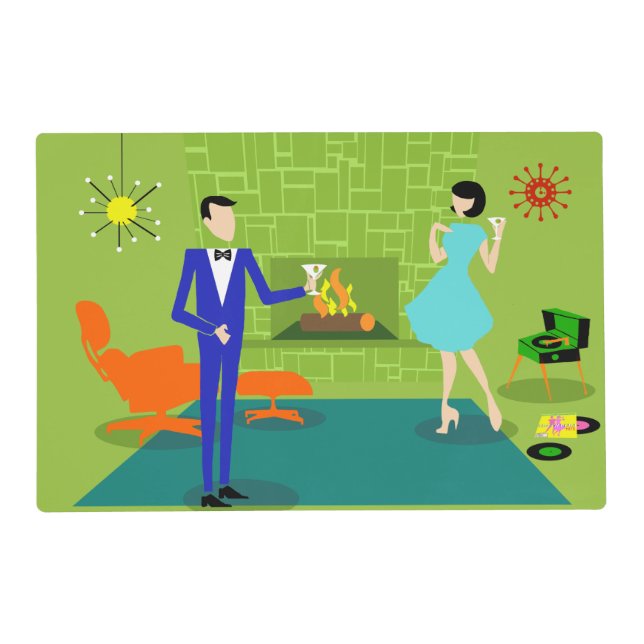 Mid Century Modern Couple Laminated Placemat (Front)