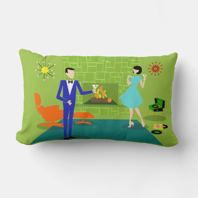 Mid Century Modern Couple Lumbar Pillow (Front)