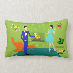 Mid Century Modern Couple Lumbar Pillow