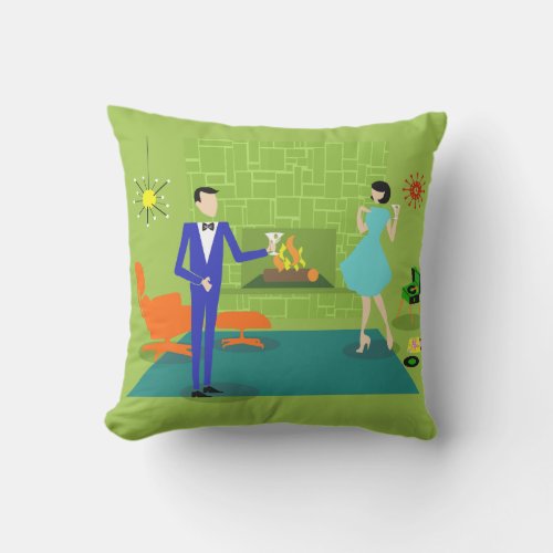 Mid Century Modern Couple Outdoor Pillow