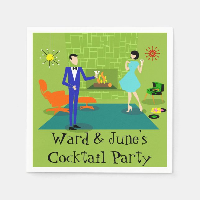 Mid Century Modern Couple Paper Napkins (Front)