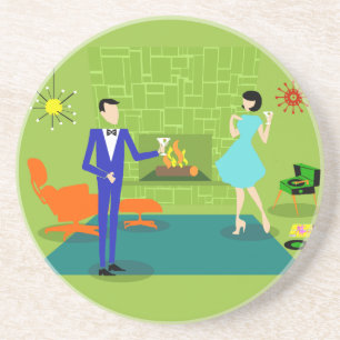 Mid Century Modern Couple Sandstone Coaster