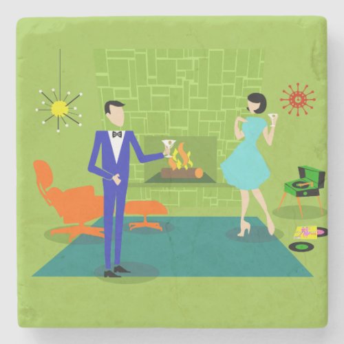 Mid Century Modern Couple Stone Coaster