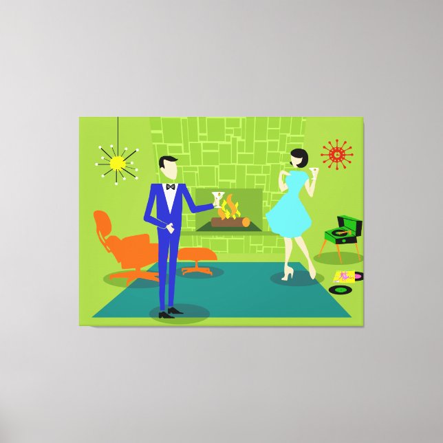 Mid Century Modern Couple Stretched Canvas Print (Front)