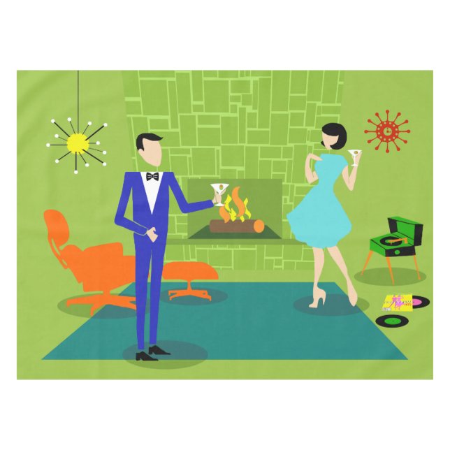 Mid Century Modern Couple Tablecloth (Front (Horizontal))