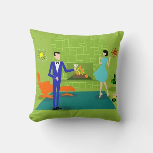 Mid Century Modern Couple Throw Pillow