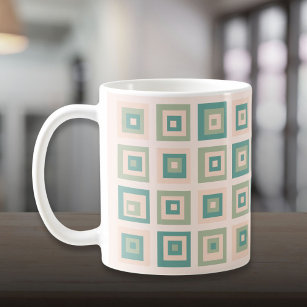 Mid Century Modern Cream Green Squares Pattern Coffee Mug
