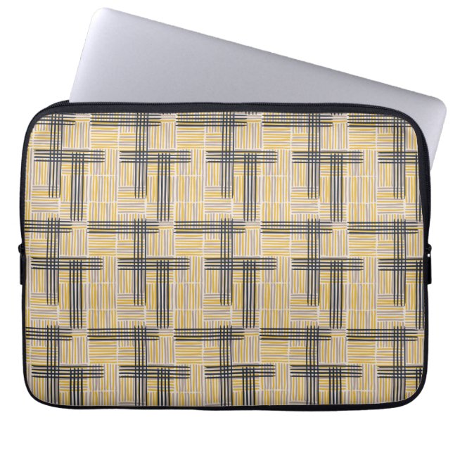 Mid-Century Modern Cross Stripe Pattern Laptop Sleeve (Front)