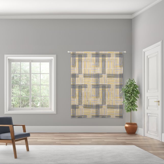 Mid-Century Modern Cross Stripe Pattern Sheer Curtains (Wide)