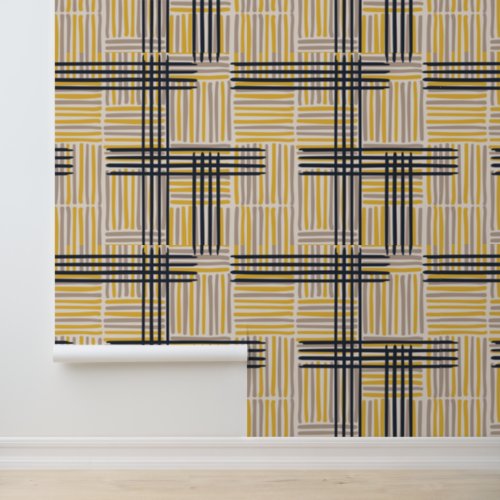Mid_Century Modern Cross Stripe Pattern Wallpaper