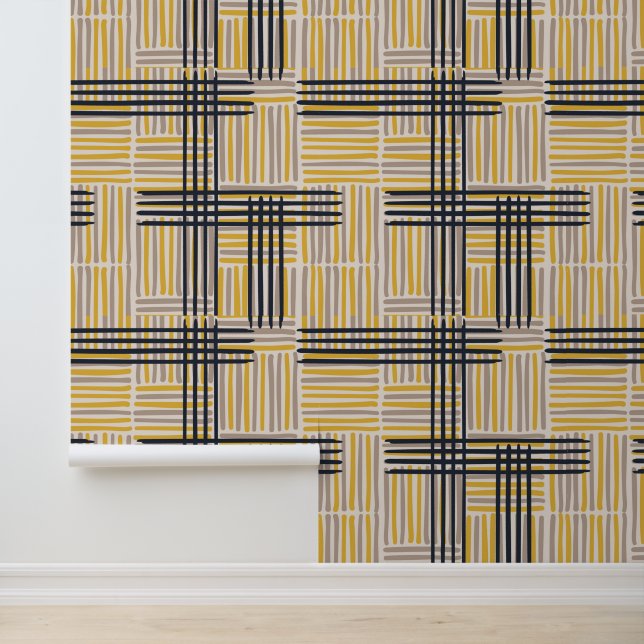 Mid-Century Modern Cross Stripe Pattern Wallpaper (Application)
