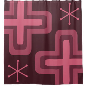 Mid Century Modern Crosses Dark Red Shower Curtain