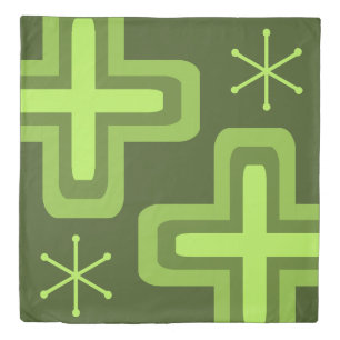Mid Century Modern Crosses Olive Green Duvet Cover