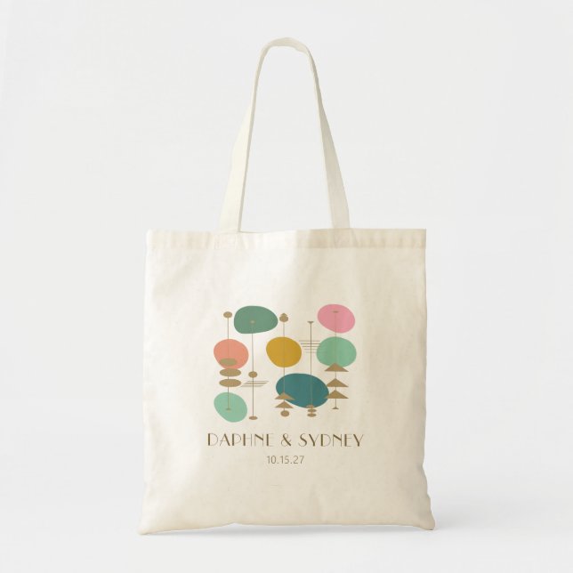 Mid Century Modern Custom Wedding Welcome Guest Tote Bag (Front)