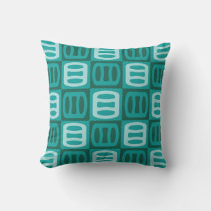 Mid Century Modern Cylinder Pattern Turquoise Throw Pillow