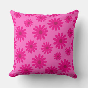 mid century modern daisies retro pattern pink throw pillow