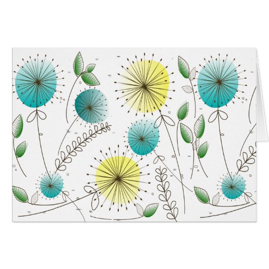 Mid-Century Modern Dandelion Clocks Cards (Front Horizontal)