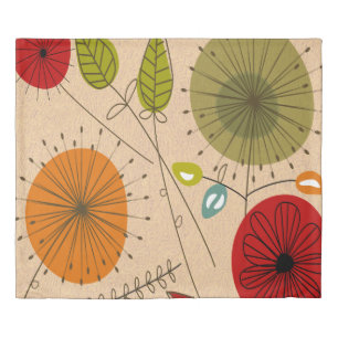 Mid-Century Modern Dandelion Clocks Red Duvet Cover