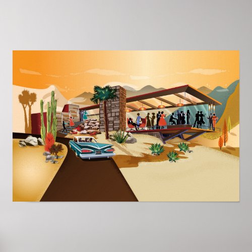 Mid Century Modern Desert Cliff House PS Collect Poster