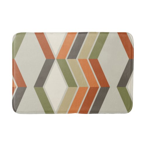 Mid Century Modern Diagonal Stripes Green Orange Bath Mat