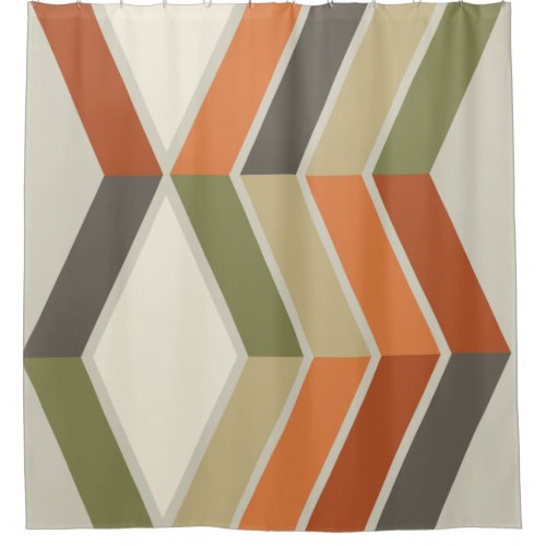 Mid Century Modern Diagonal Stripes Green Orange Shower Curtain