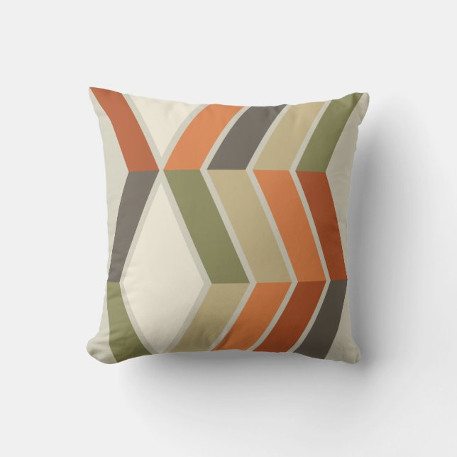 Mid Century Modern Diagonal Stripes Green Orange Throw Pillow (Front)