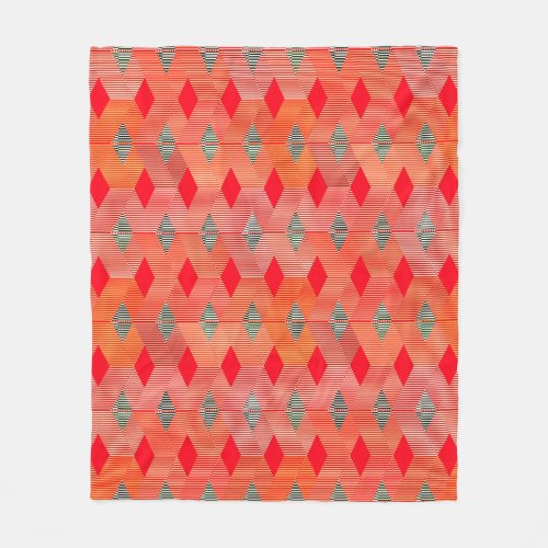 Mid_Century Modern Diamond Print Coral Orange Fleece Blanket