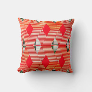 Mid-Century Modern Diamond Print, Coral Orange Throw Pillow