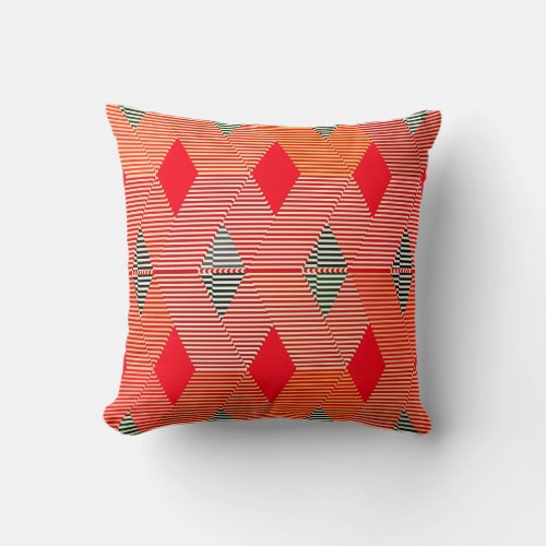 Mid_Century Modern Diamond Print Coral Orange Throw Pillow
