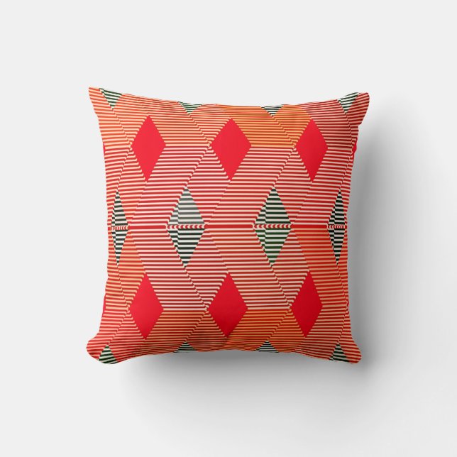 Mid-Century Modern Diamond Print, Coral Orange Throw Pillow (Front)