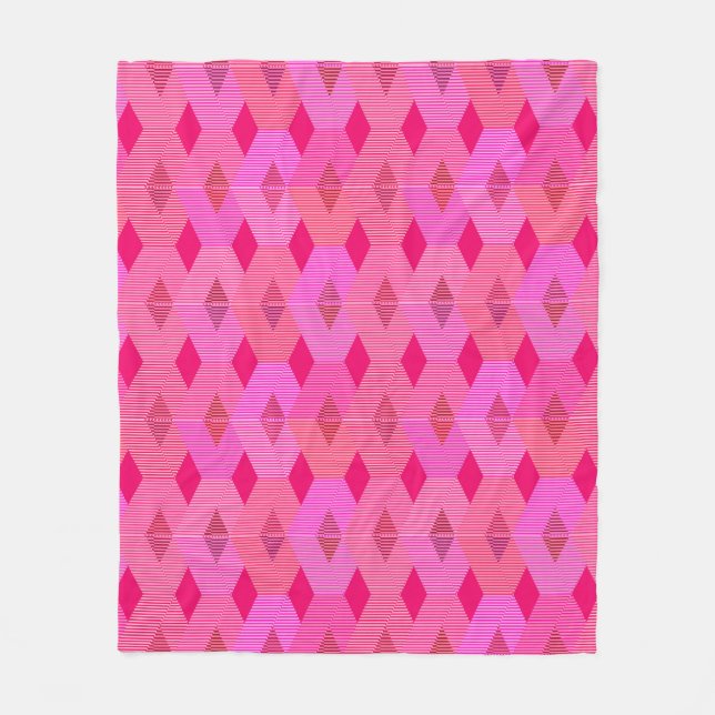 Mid-Century Modern Diamond Print, Fuchsia Pink Fleece Blanket (Front)