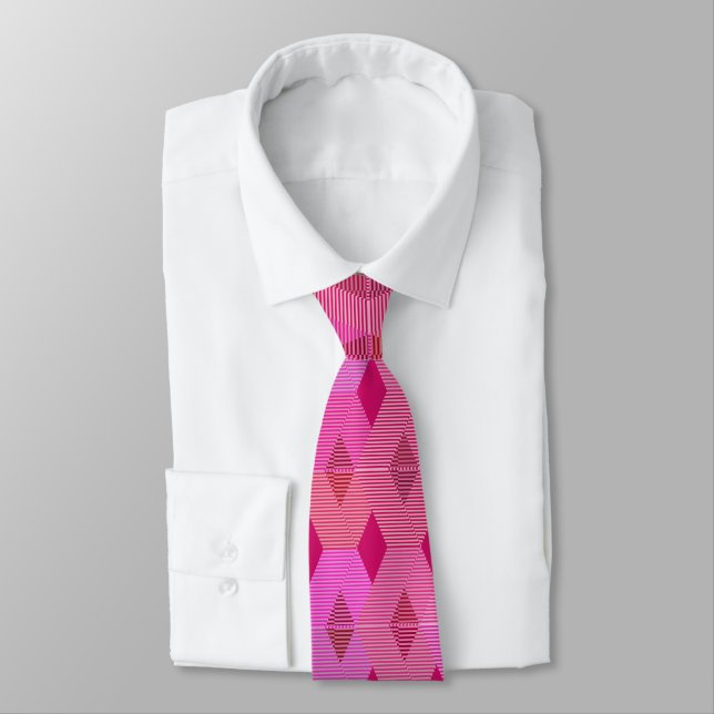 Mid-Century Modern Diamond Print, Fuchsia Pink Neck Tie (Tied)