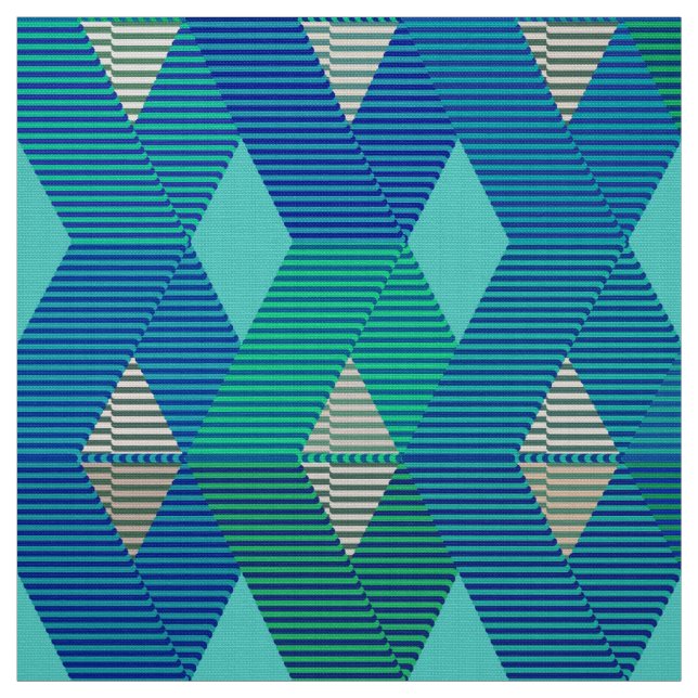 Mid-Century Modern Diamond Print, Turquoise Fabric (Swatch)