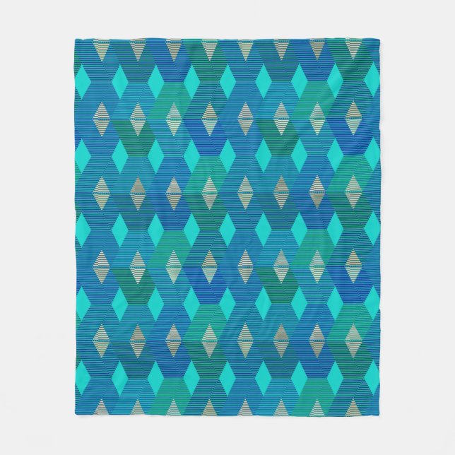 Mid-Century Modern Diamond Print, Turquoise Fleece Blanket (Front)