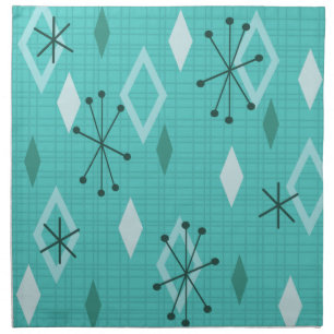 Mid Century Modern Diamonds Aquamarine Cloth Napkin