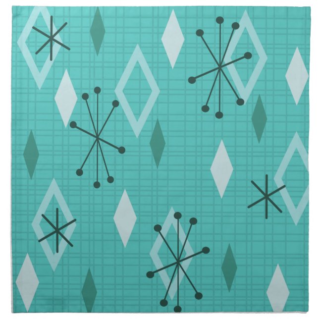 Mid Century Modern Diamonds Aquamarine Cloth Napkin (Front)