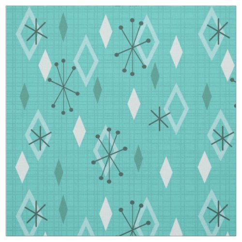 Mid Century Modern Diamonds Aquamarine Fabric