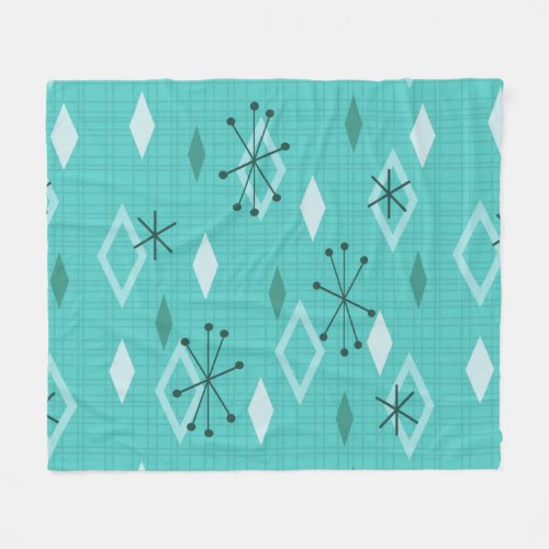 Mid Century Modern Diamonds Aquamarine Fleece Blanket