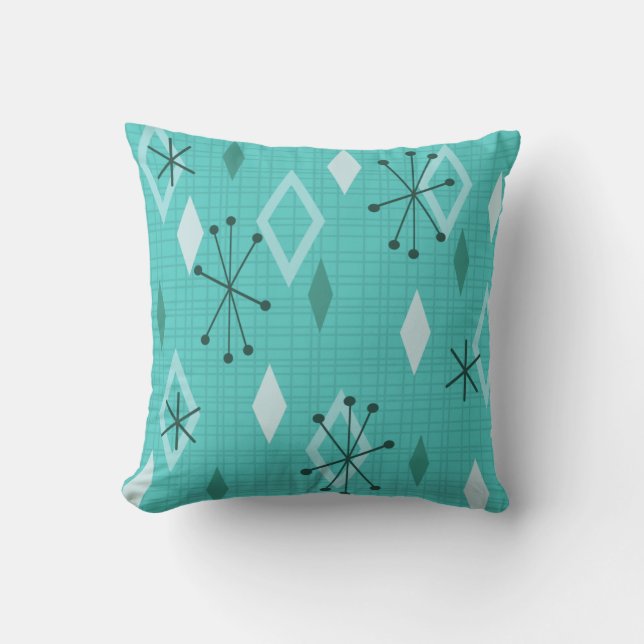 Mid Century Modern Diamonds Aquamarine Throw Pillow (Front)