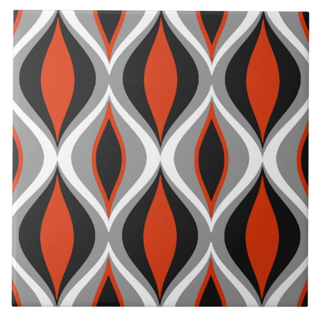 Mid-Century Modern Diamonds, Black and Rust Red Ceramic Tile (Front)