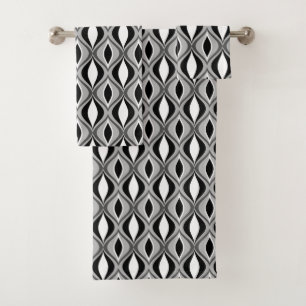 Mid-Century Modern Diamonds, Black, White and Gray Bath Towel Set