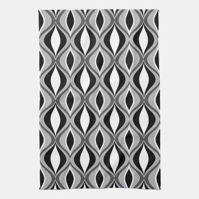 Mid-Century Modern Diamonds, Black, White and Gray Kitchen Towel (Vertical)