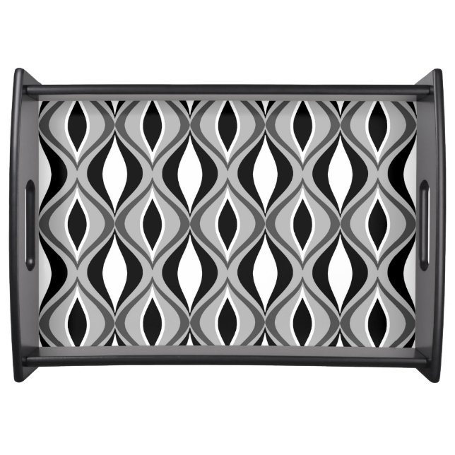 Mid-Century Modern Diamonds, Black, White and Gray Serving Tray (Front)