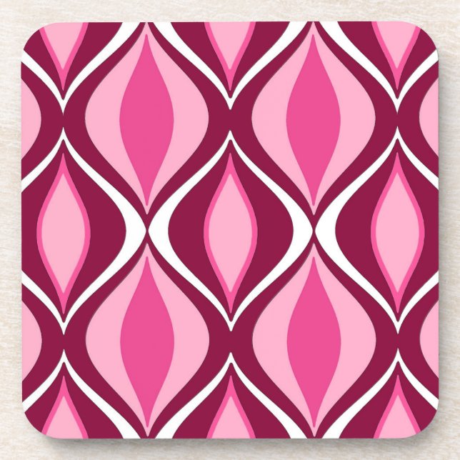 Mid-Century Modern Diamonds, Burgundy & Pink Beverage Coaster (Front)