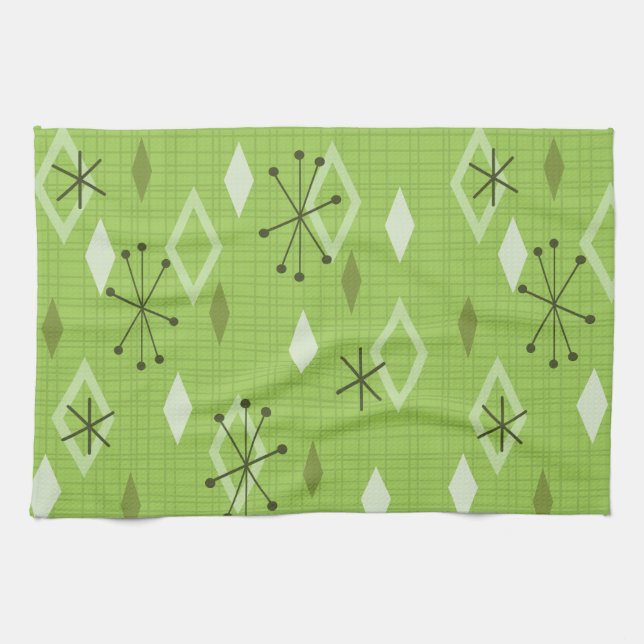 Mid Century Modern Diamonds Chartreuse Kitchen Towel (Horizontal)