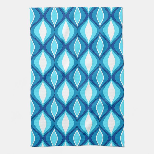 Mid-Century Modern Diamonds, Denim Blues Kitchen Towel (Vertical)