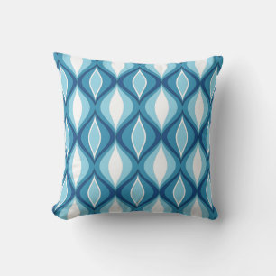 Mid-Century Modern Diamonds, Denim Blues Outdoor Pillow