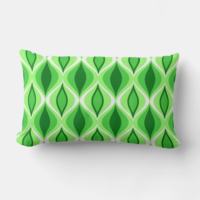 Mid-Century Modern Diamonds, Emerald & Lime Green Lumbar Pillow (Front)
