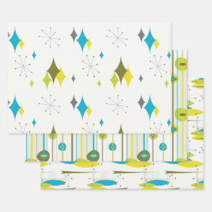 Mid Century Modern diamonds, fish, avocado green  Wrapping Paper Sheets