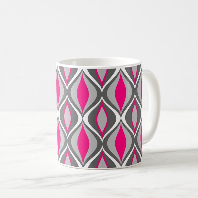 Mid-Century Modern Diamonds, Fuchsia and Gray Coffee Mug (Front Right)